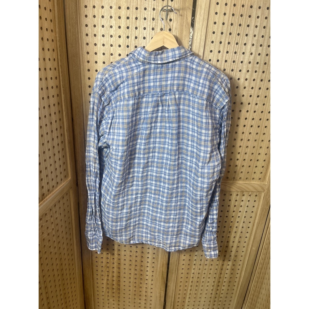 Peter Millar Mens Large Blue Plaid Linen Blend Long Sleeve Button Down Shirt L - Picture 5 of 5